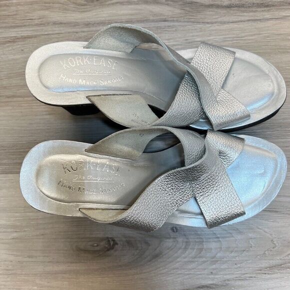 Kork Ease Geena Size 5 Silver Womens Wedge Sandals Cork Slip On Shoes - Picture 12 of 12